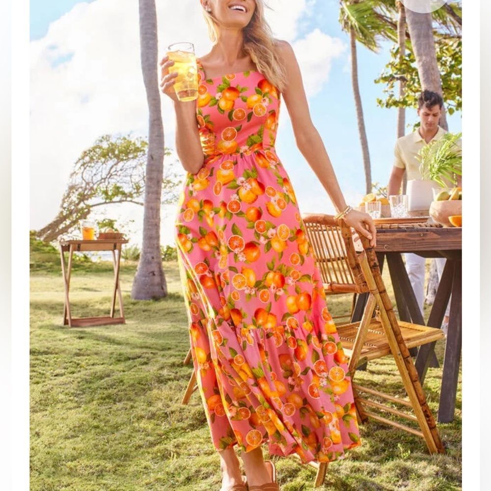 Talbots Tiered Maxi Dress Lemons and Oranges Size 8